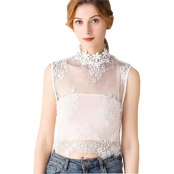 Women's Lace Floral False Faux Collar Shirt Fake Collar Half Shirt - Picture 1 of 6